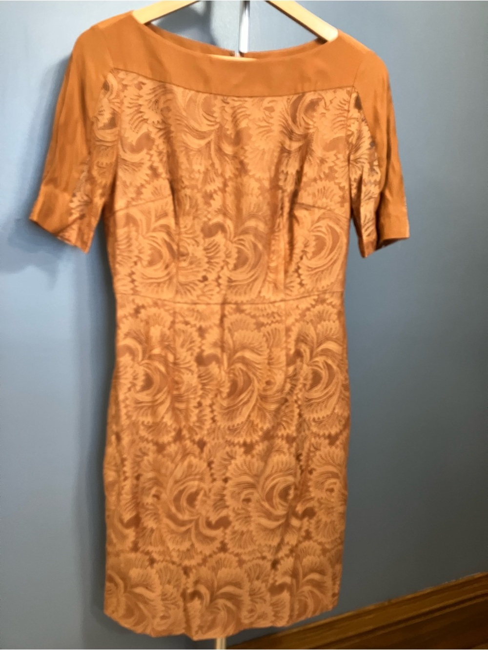 ANTONIO MELANI Rust lace overlay Midi Sheath Dress
